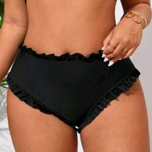 NWOT Lushoire Plus Size Women's Ruffle Trim Bikini Bottom, 1X (14), Black